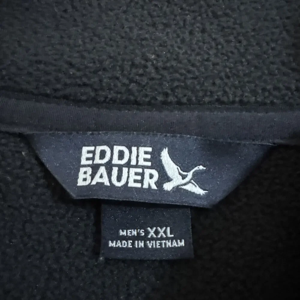 Eddie Bauer Mens 2XL Black Sweater Fleece Pullover 1/4 Quarter Snap Mock Neck